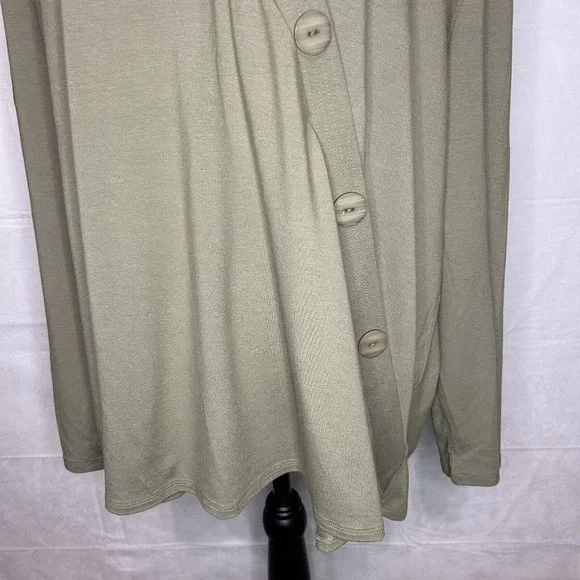 J Jill Stretch Womens Sz 3X Olive Green Faux Wrap Crossover Tunic Big Buttons - Picture 3 of 7